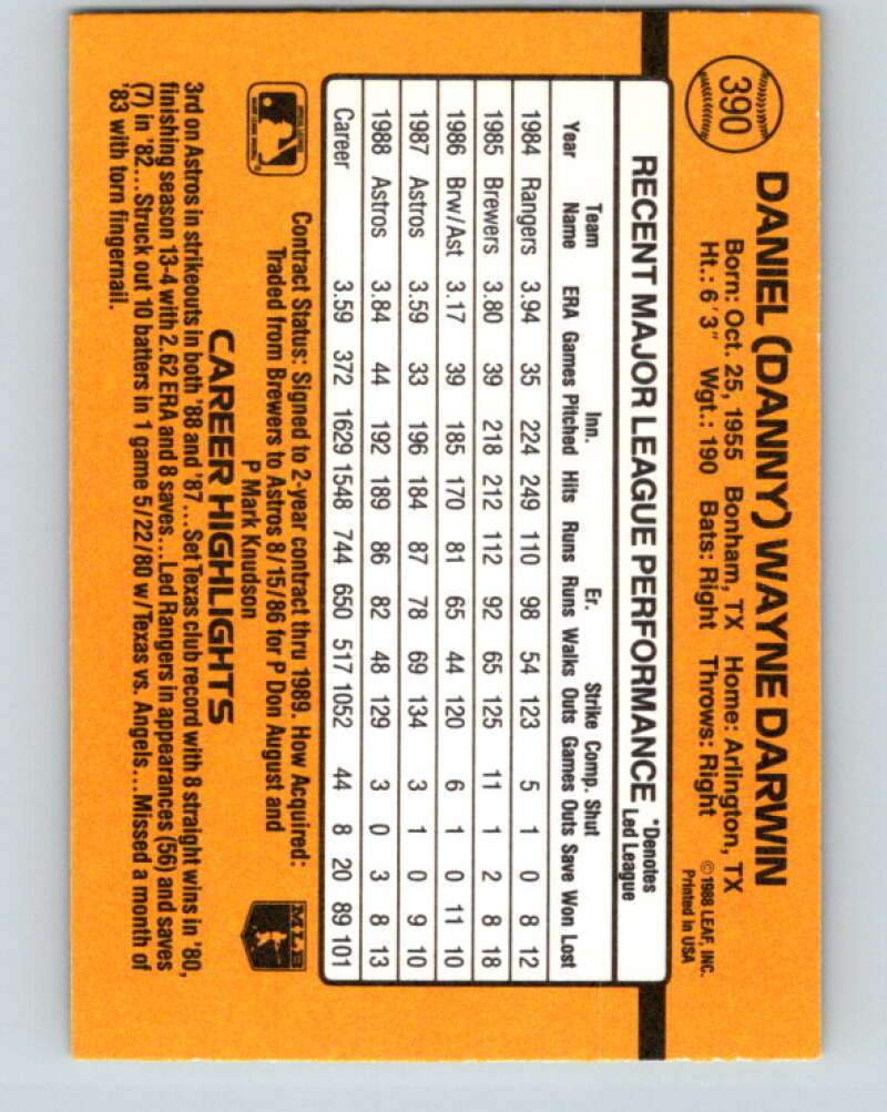 1989 Donruss #390 Danny Darwin Mint Houston Astros Image 2