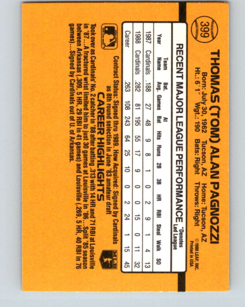 1989 Donruss #399 Tom Pagnozzi Mint St. Louis Cardinals Image 2