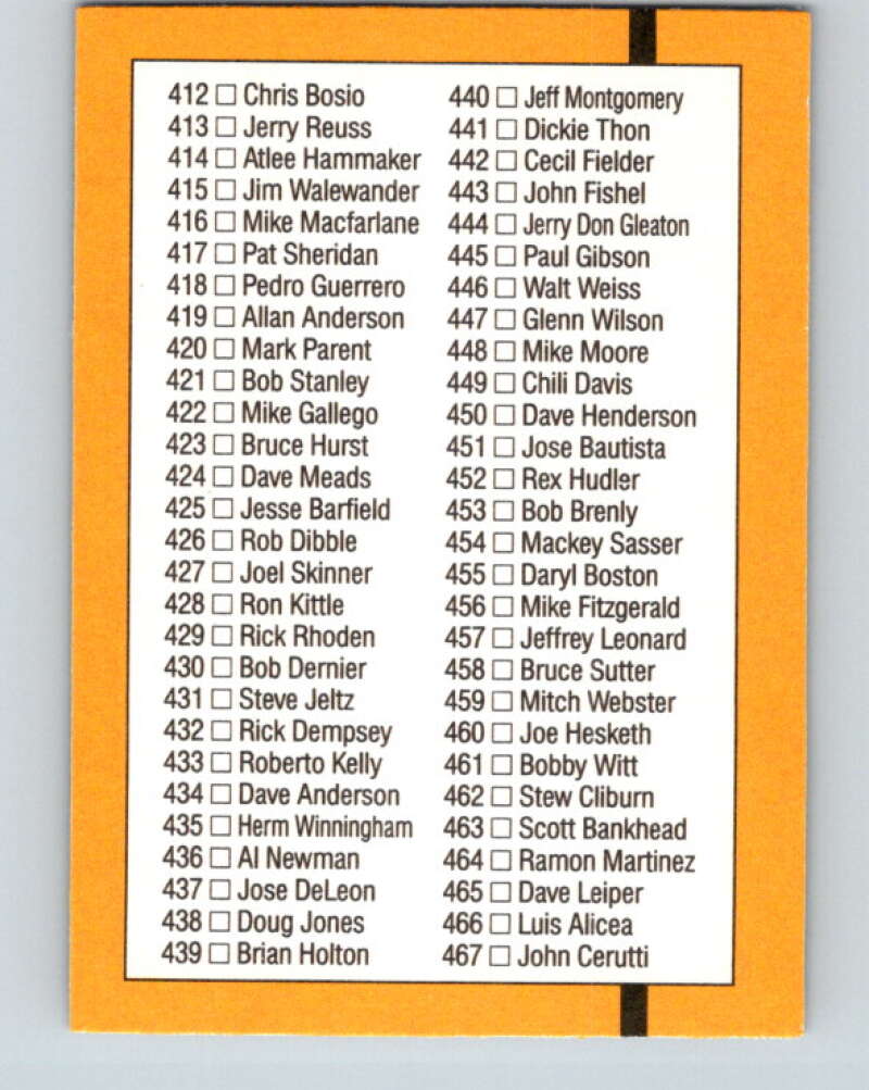1989 Donruss #400 Checklist 358-467 Mint Checklist Image 2