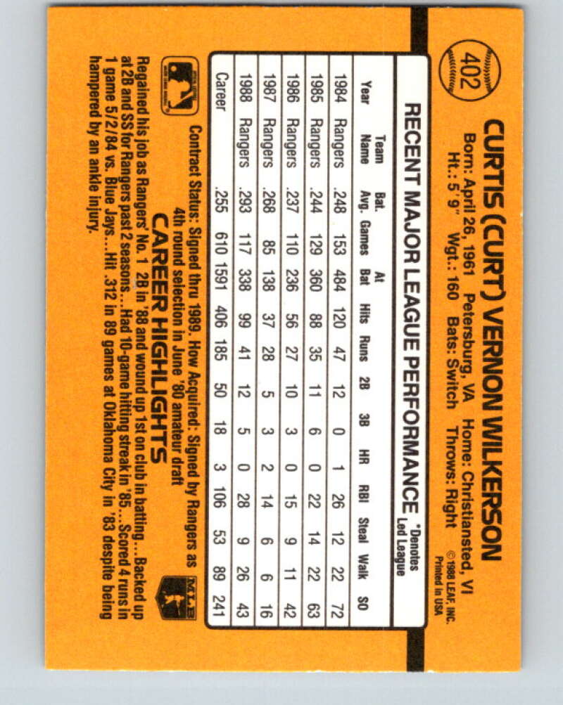 1989 Donruss #402 Curtis Wilkerson Mint Texas Rangers Image 2