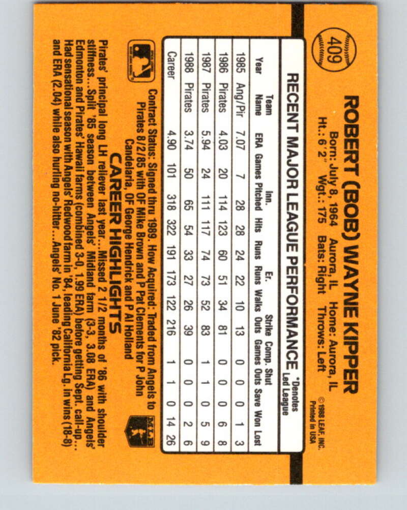 1989 Donruss #409 Bob Kipper Mint Pittsburgh Pirates Image 2