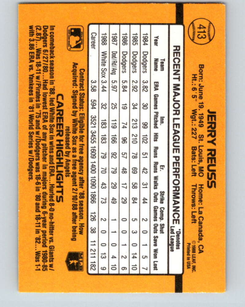 1989 Donruss #413 Jerry Reuss Mint Chicago White Sox Image 2