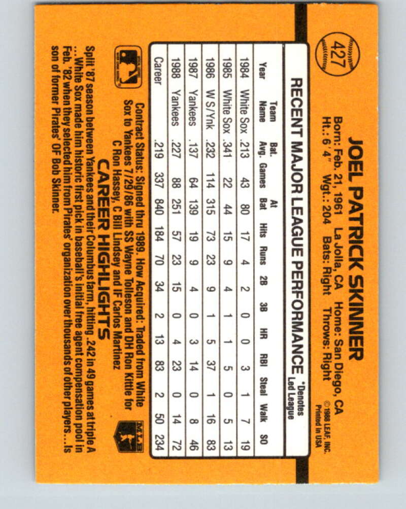 1989 Donruss #427 Joel Skinner Mint New York Yankees