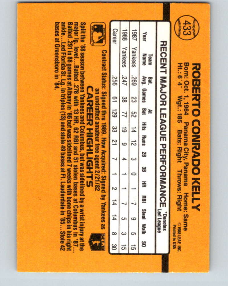 1989 Donruss #433 Roberto Kelly Mint New York Yankees Image 2