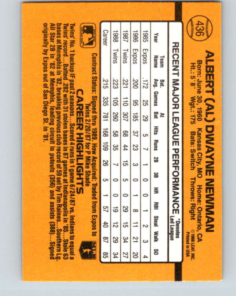 1989 Donruss #436 Al Newman Mint Minnesota Twins Image 2