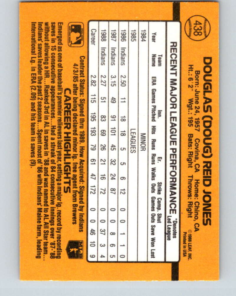 1989 Donruss #438 Doug Jones Mint Cleveland Indians Image 2