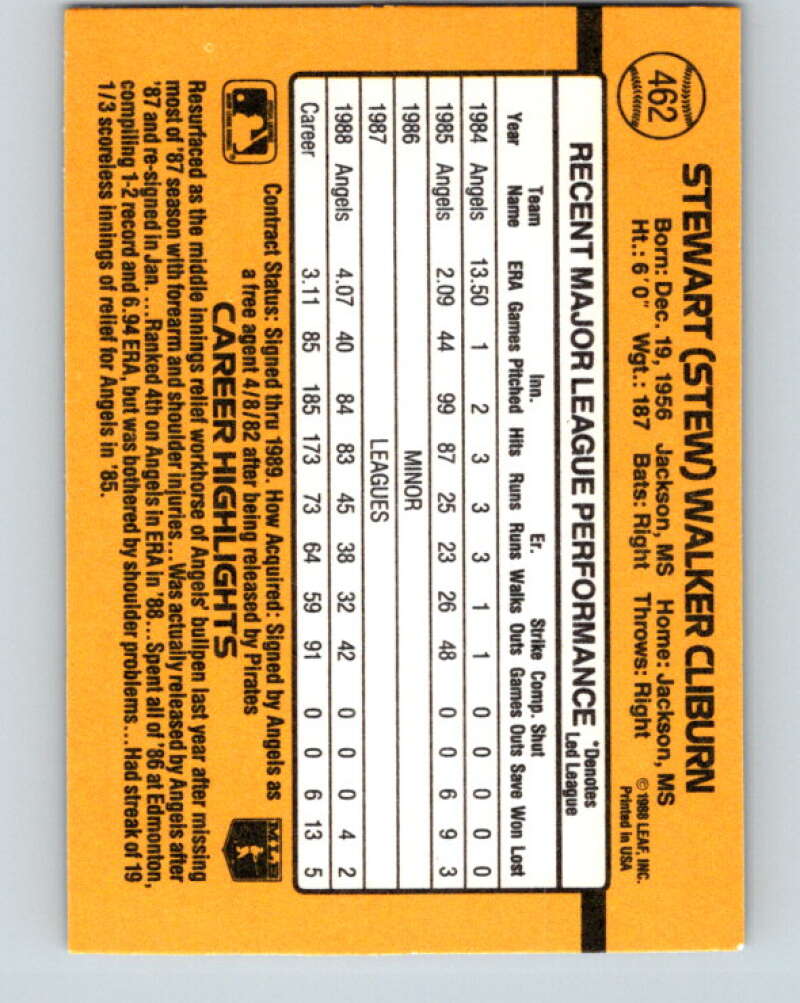 1989 Donruss #462 Stew Cliburn Mint California Angels Image 2