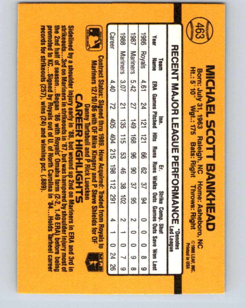 1989 Donruss #463 Scott Bankhead Mint Seattle Mariners Image 2