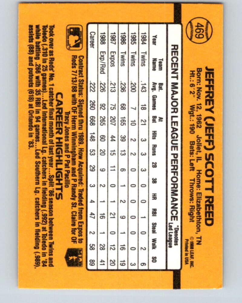 1989 Donruss #469 Jeff Reed Mint Cincinnati Reds