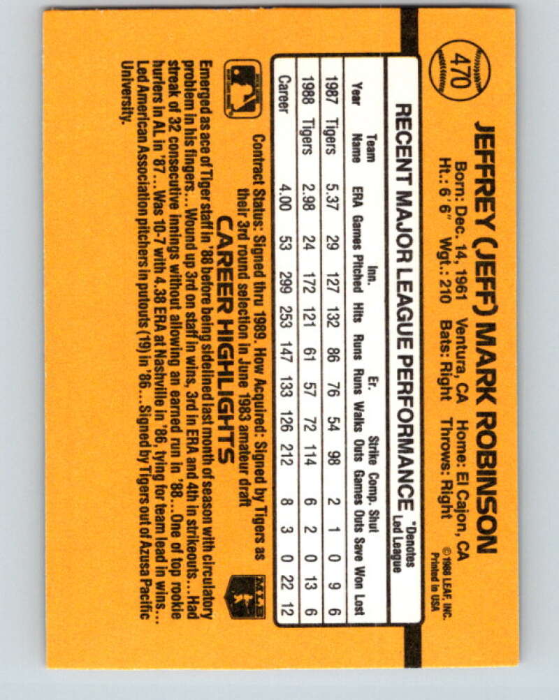 1989 Donruss #470 Jeff Robinson Mint Detroit Tigers Image 2