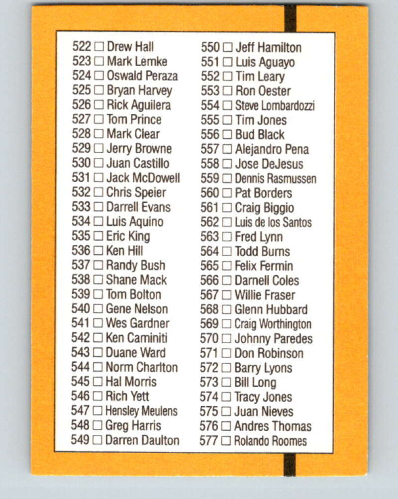 1989 Donruss #500 Checklist 468-577 DP Mint Checklist Image 2