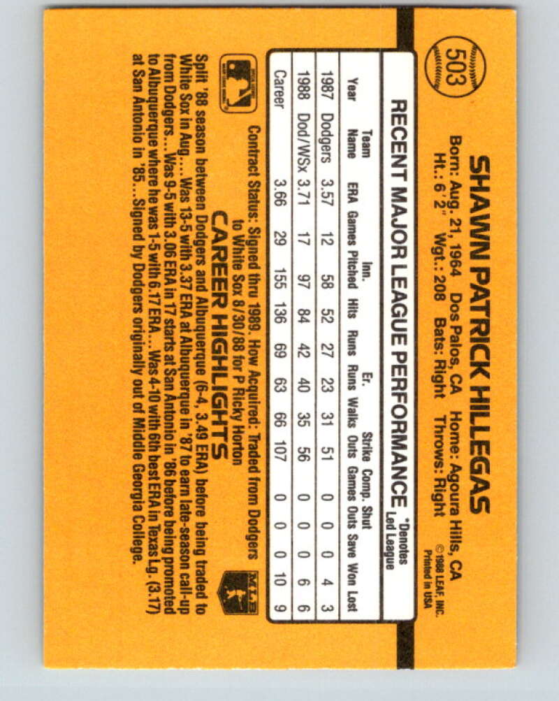 1989 Donruss #503 Shawn Hillegas Mint Chicago White Sox Image 2
