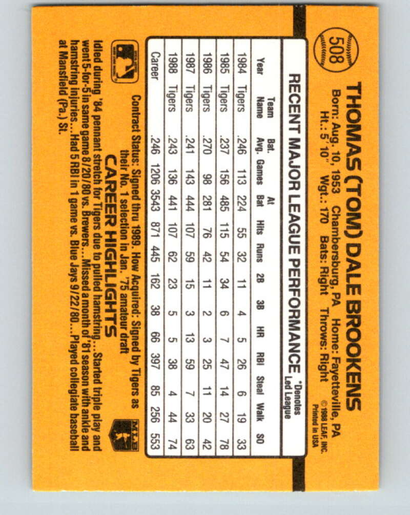 1989 Donruss #508 Tom Brookens Mint Detroit Tigers Image 2