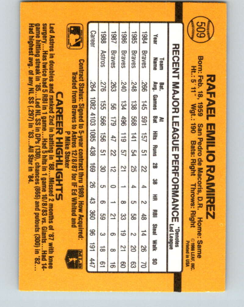 1989 Donruss #509 Rafael Ramirez Mint Houston Astros Image 2