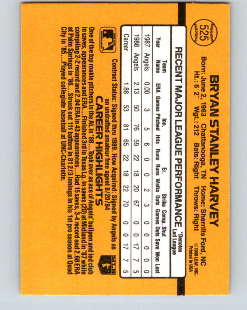 1989 Donruss #525 Bryan Harvey DP Mint RC Rookie California Angels Image 2