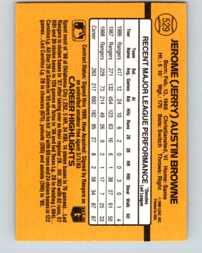 1989 Donruss #529 Jerry Browne DP Mint Texas Rangers Image 2
