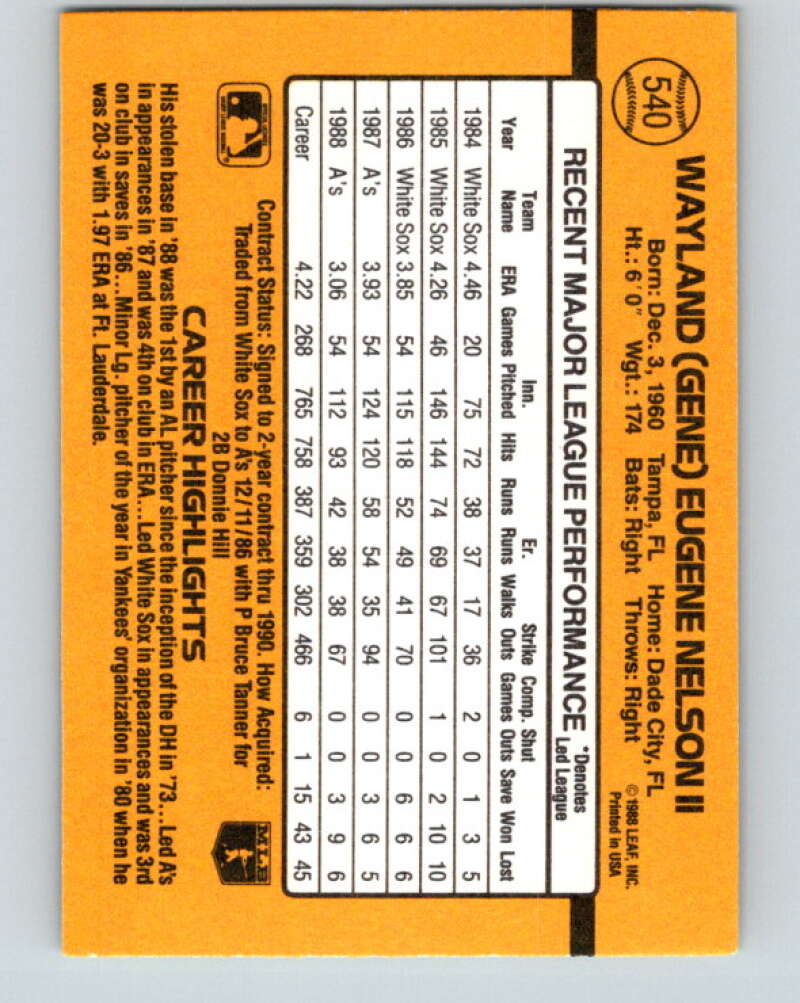 1989 Donruss #540 Gene Nelson DP Mint Oakland Athletics Image 2