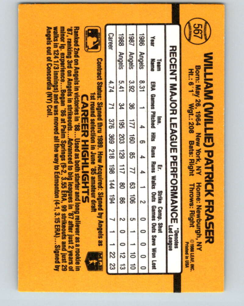 1989 Donruss #567 Willie Fraser DP Mint California Angels Image 2