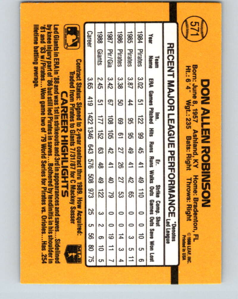 1989 Donruss #571 Don Robinson DP Mint San Francisco Giants Image 2