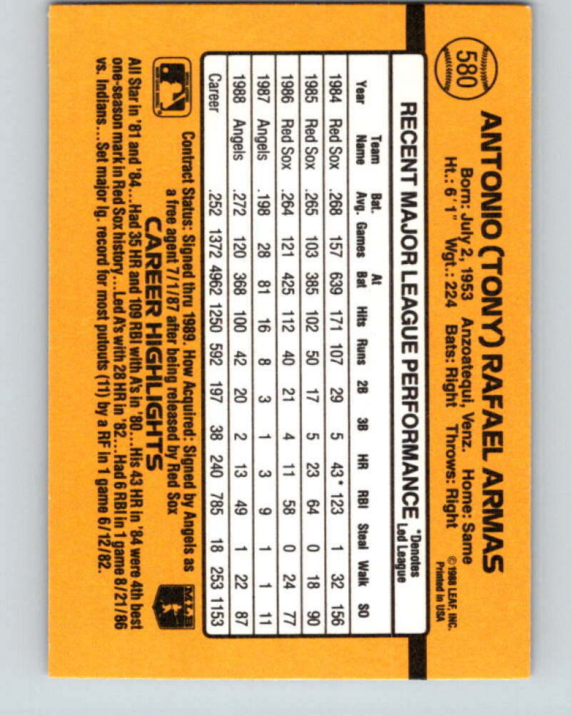 1989 Donruss #580 Tony Armas DP Mint California Angels Image 2