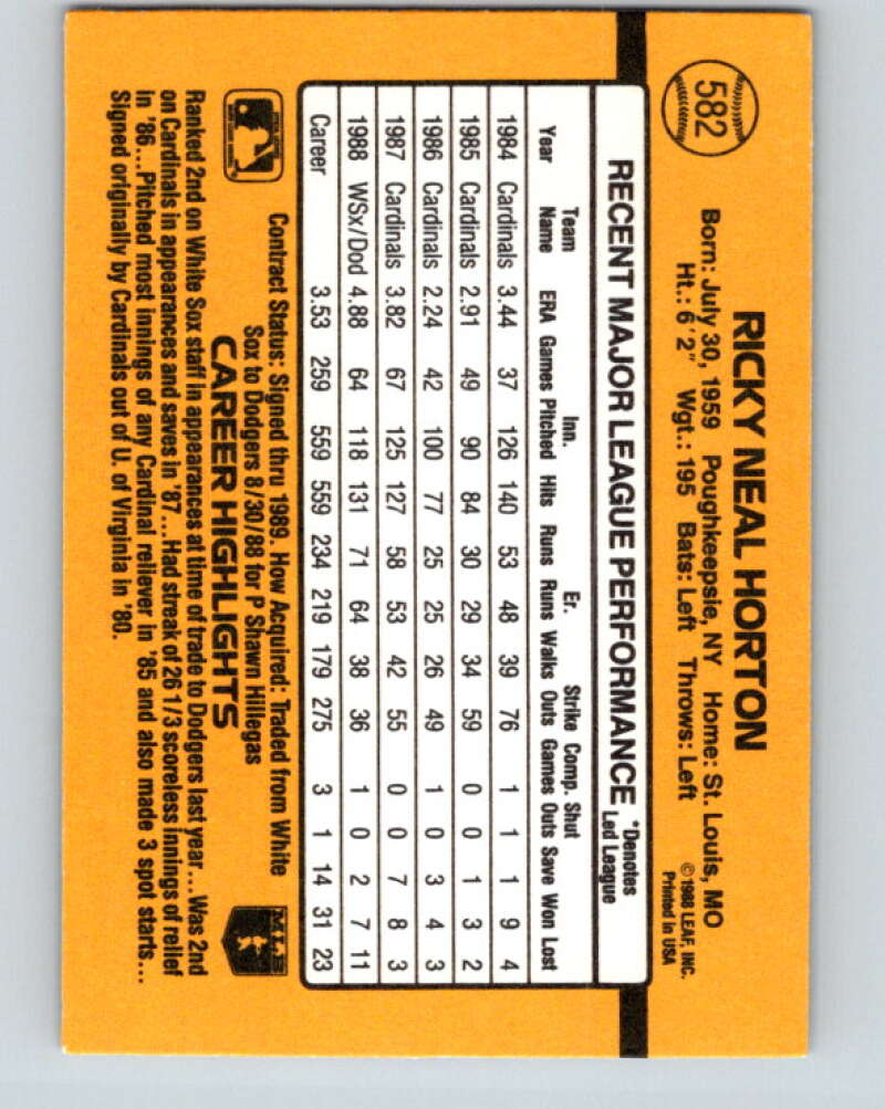 1989 Donruss #582 Ricky Horton DP Mint Los Angeles Dodgers Image 2