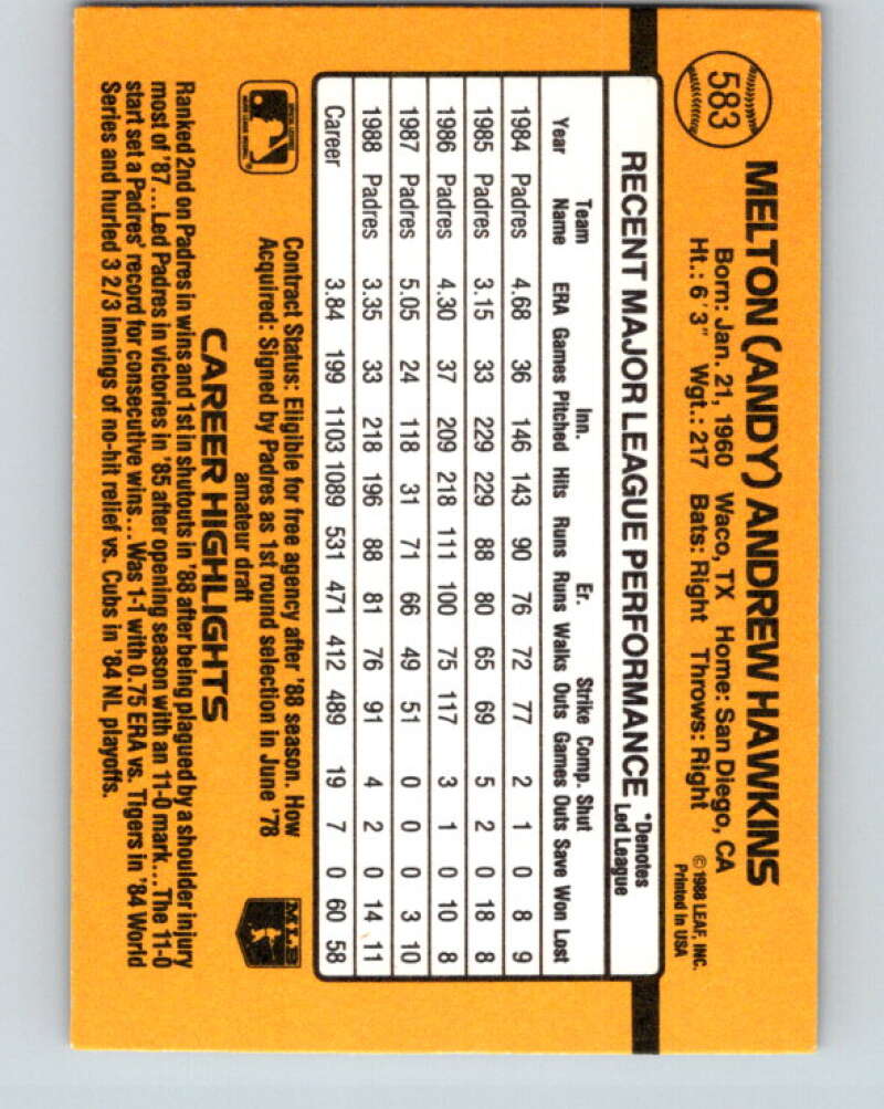 1989 Donruss #583 Andy Hawkins DP Mint San Diego Padres Image 2