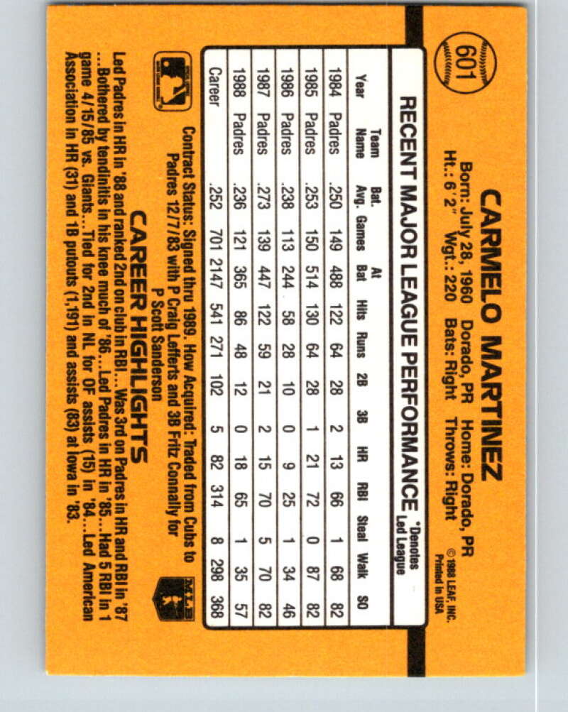 1989 Donruss #601 Carmelo Martinez DP Mint San Diego Padres Image 2