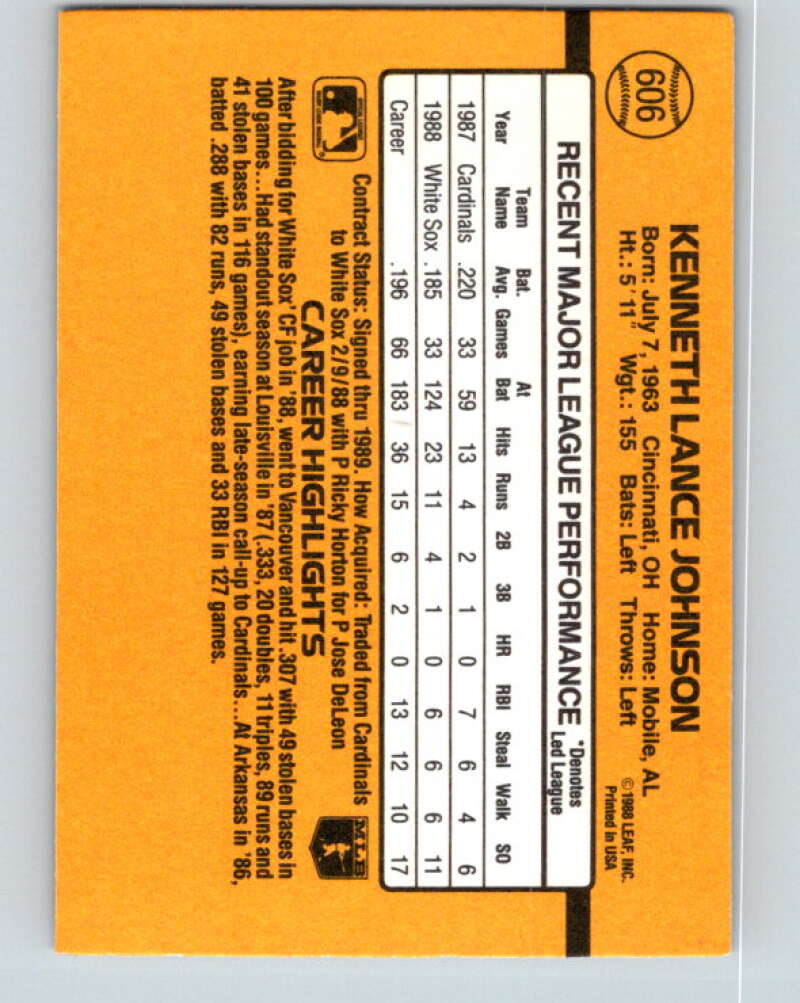 1989 Donruss #606 Lance Johnson Mint Chicago White Sox
