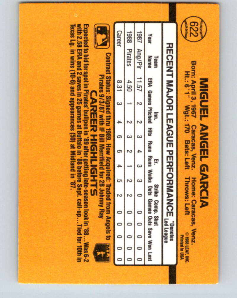 1989 Donruss #622 Miguel Garcia DP Mint Pittsburgh Pirates Image 2