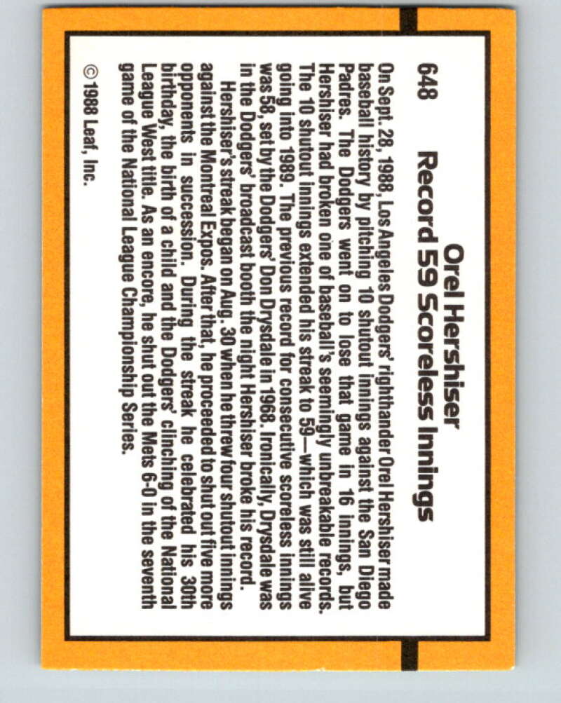 1989 Donruss #648 Orel Hershiser 59 and Counting Mint Los Angeles Dodgers