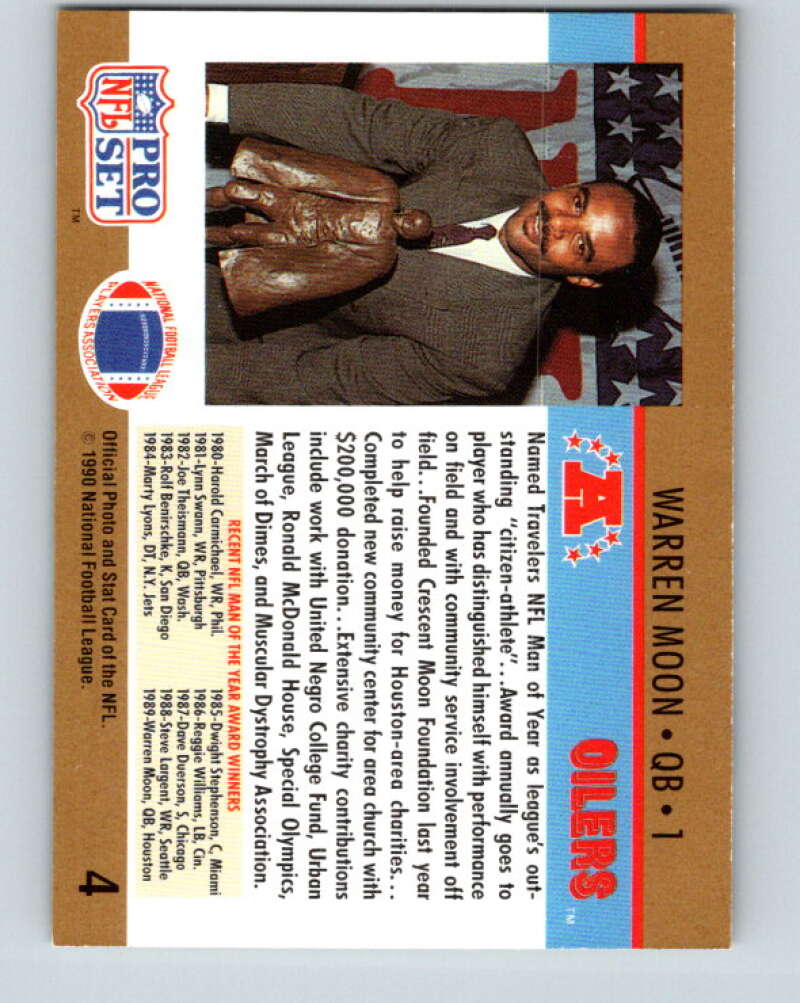 1990 Pro Set #4 Warren Moon Mint Houston Oilers Image 2