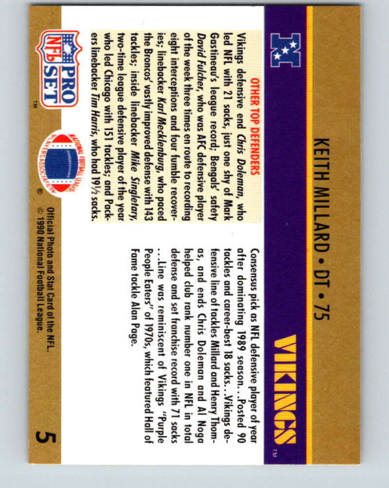 1990 Pro Set #5 Keith Millard Mint Minnesota Vikings