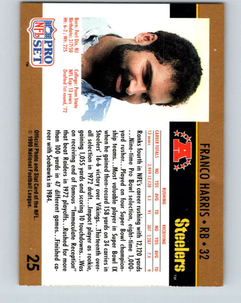 1990 Pro Set #25 Franco Harris Mint Pittsburgh Steelers Image 2