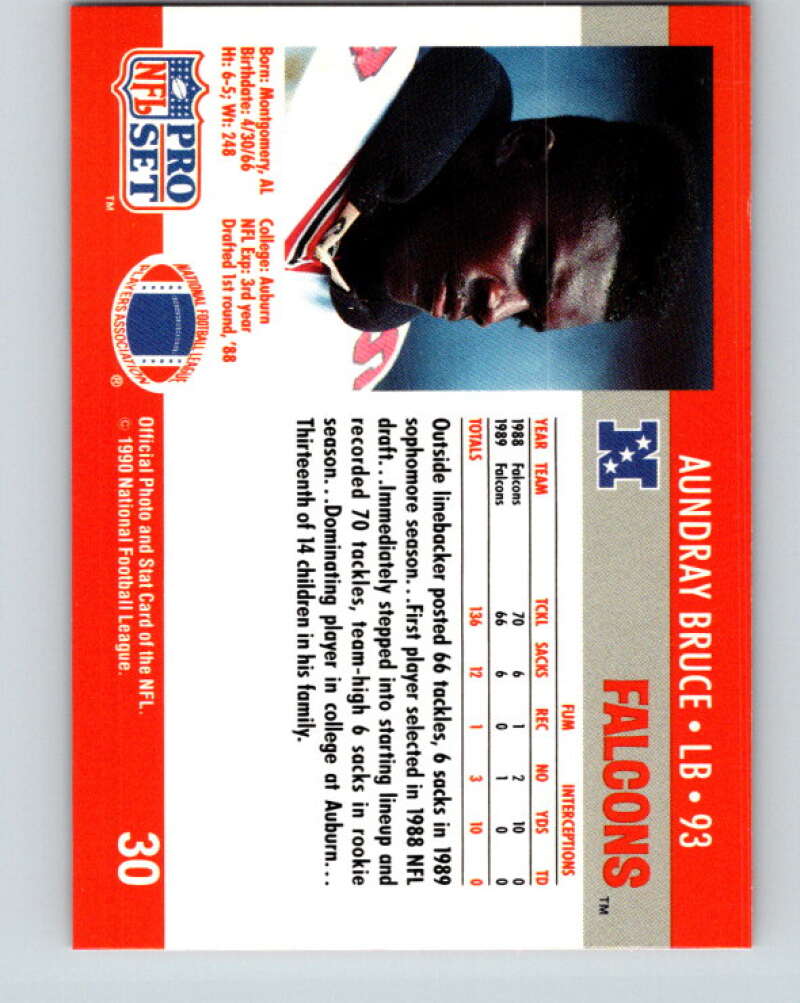 1990 Pro Set #30 Aundray Bruce Mint Atlanta Falcons Image 2