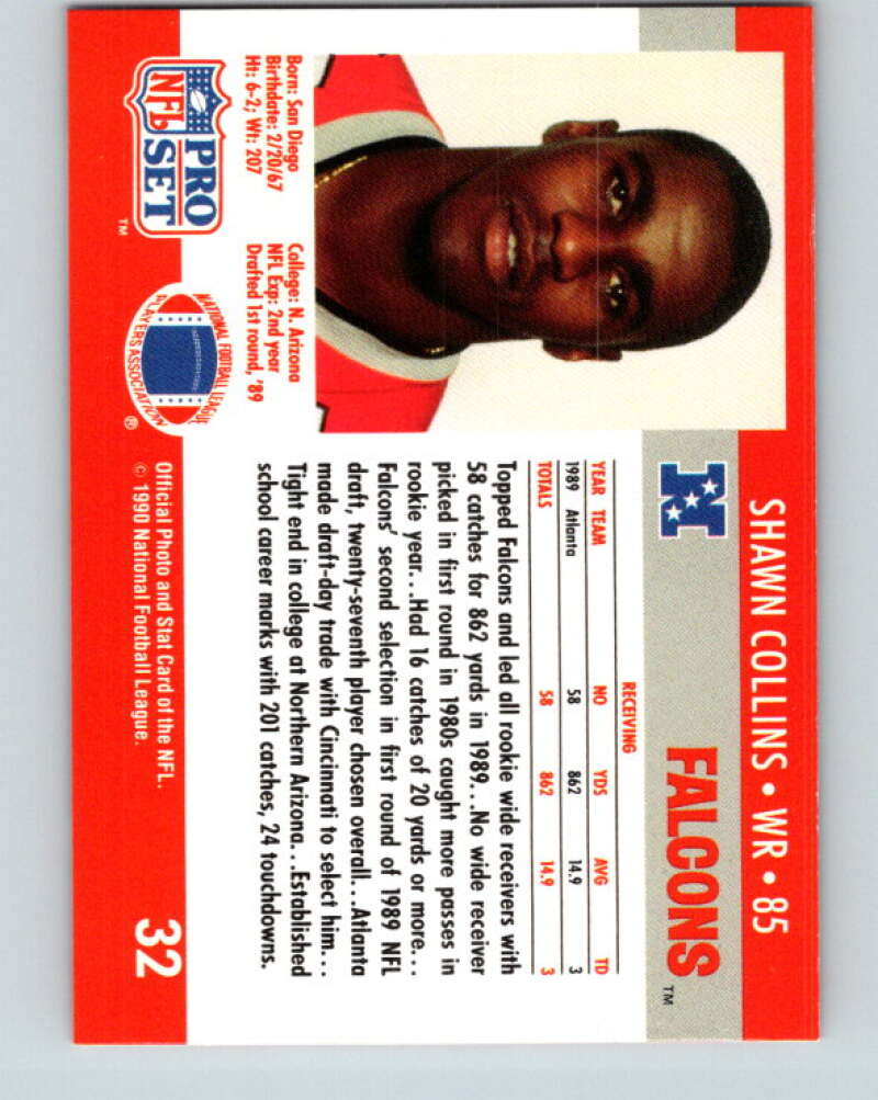 1990 Pro Set #32 Shawn Collins Mint Atlanta Falcons Image 2