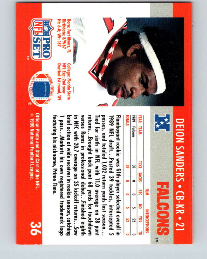 1990 Pro Set #36 Deion Sanders Mint Atlanta Falcons Image 2