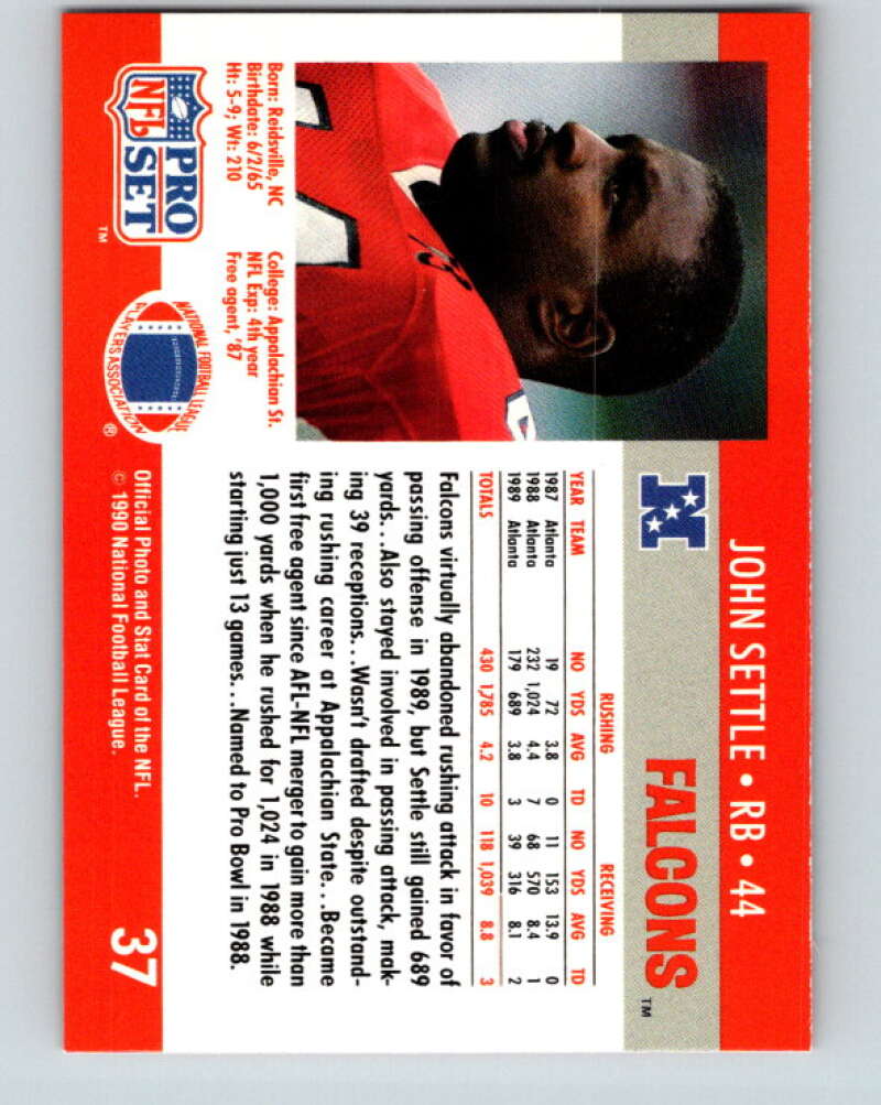 1990 Pro Set #37 John Settle Mint Atlanta Falcons Image 2