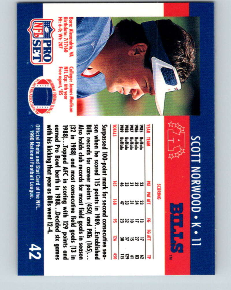 1990 Pro Set #42 Scott Norwood Mint Buffalo Bills Image 2