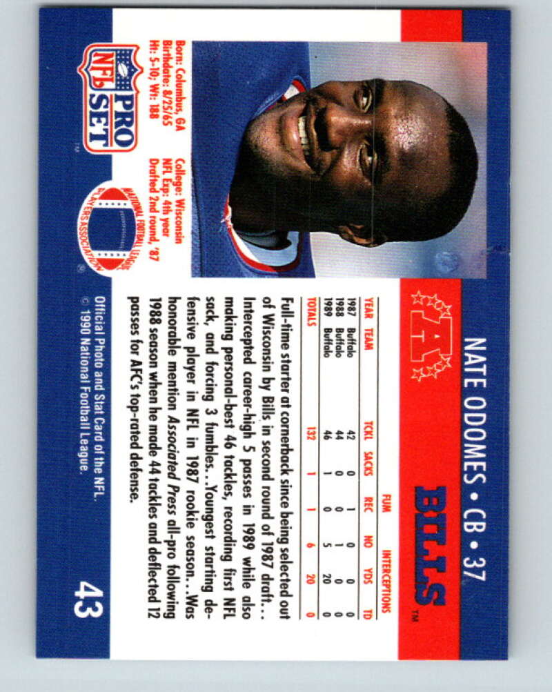 1990 Pro Set #43 Nate Odomes Mint RC Rookie Buffalo Bills Image 2