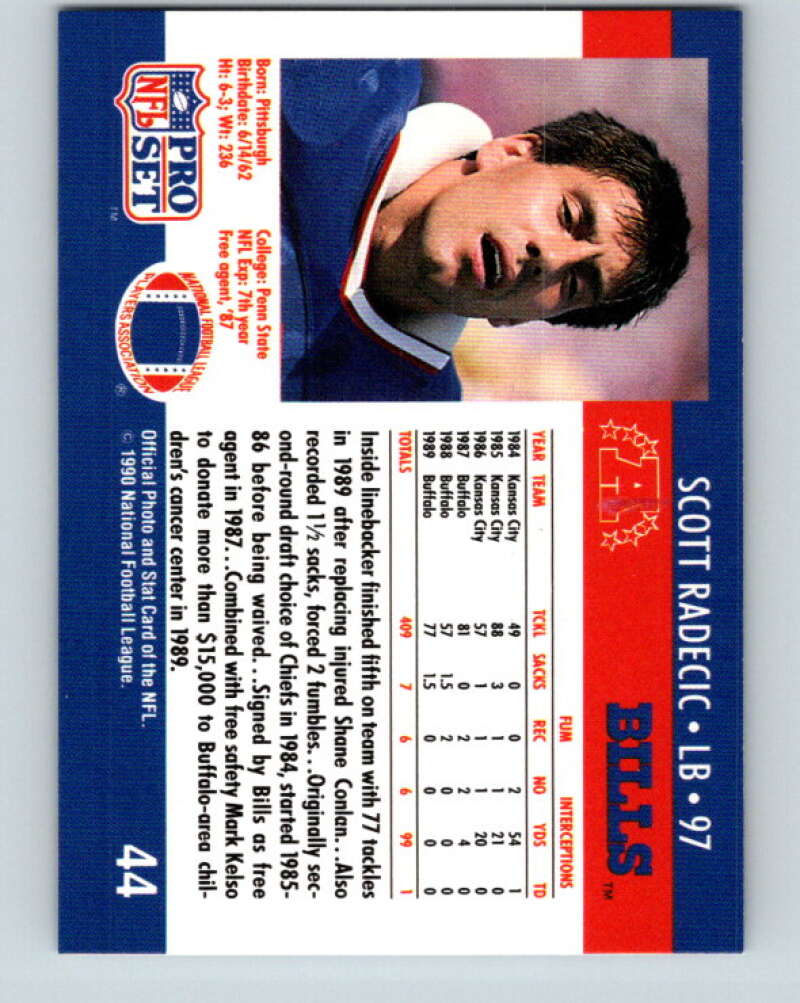 1990 Pro Set #44 Scott Radecic Mint Buffalo Bills Image 2