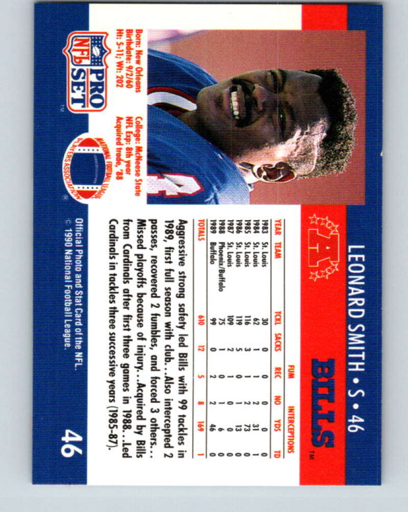 1990 Pro Set #46 Leonard Smith Mint Buffalo Bills Image 2