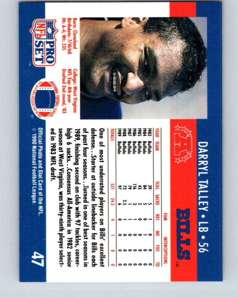 1990 Pro Set #47 Darryl Talley Mint Buffalo Bills