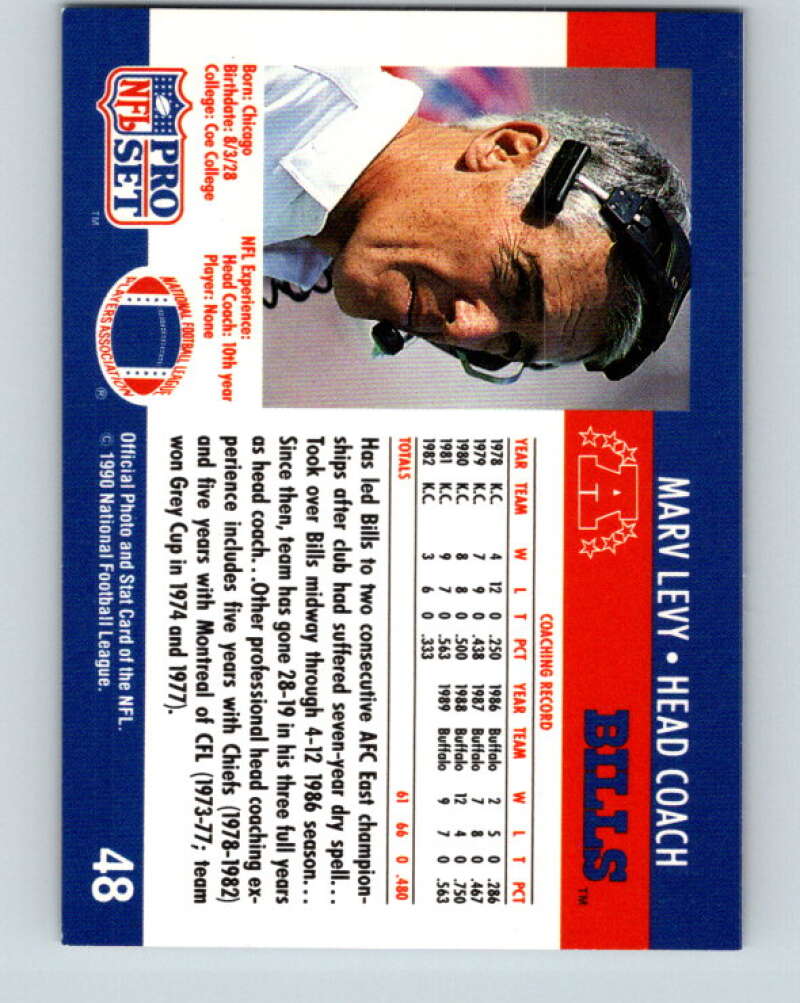1990 Pro Set #48 Marv Levy Mint Buffalo Bills Image 2