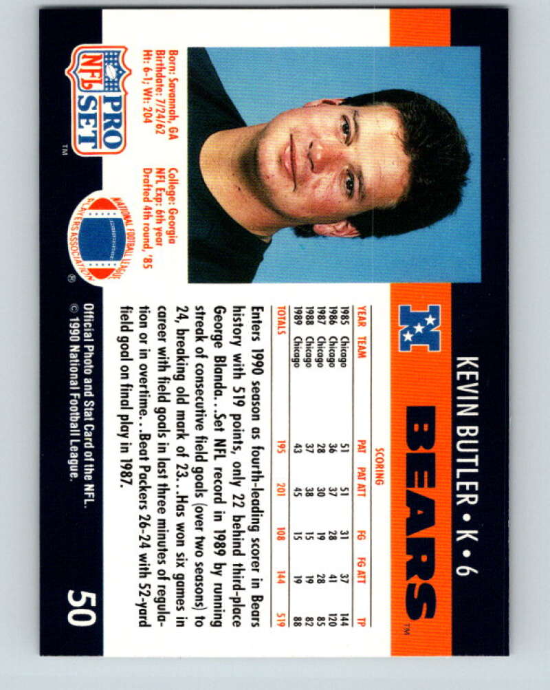 1990 Pro Set #50 Kevin Butler Mint Chicago Bears Image 2