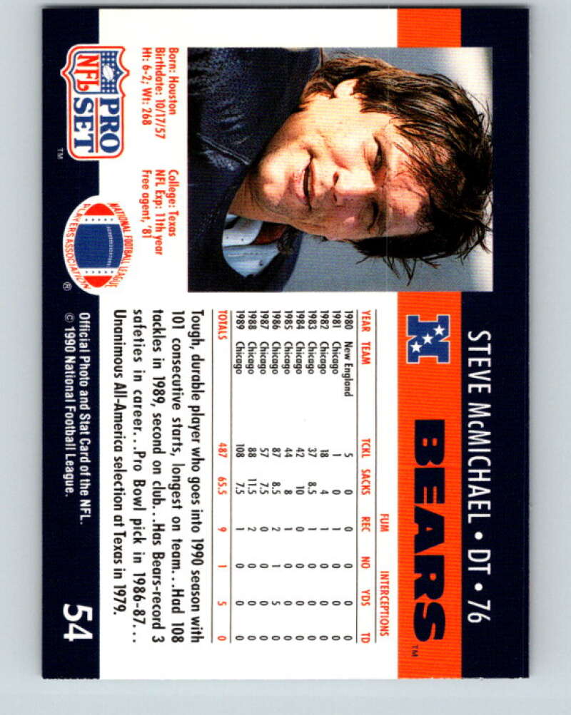 1990 Pro Set #54 Steve McMichael Mint Chicago Bears Image 2