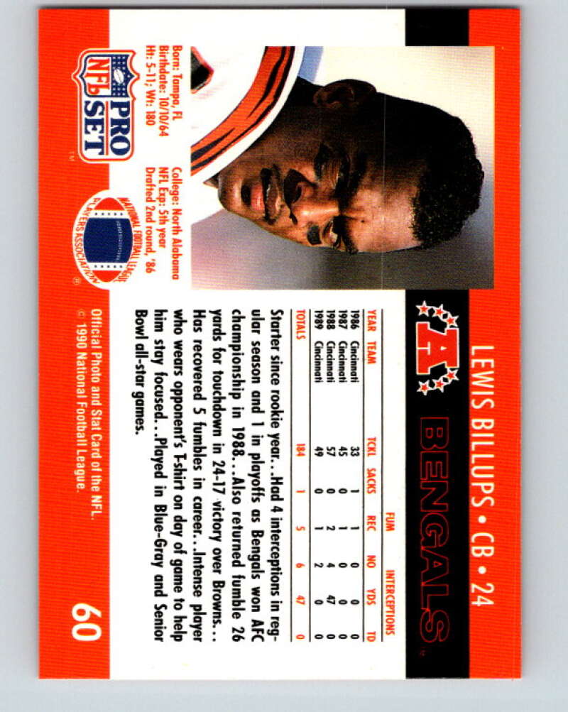 1990 Pro Set #60 Lewis Billups Mint Cincinnati Bengals Image 2
