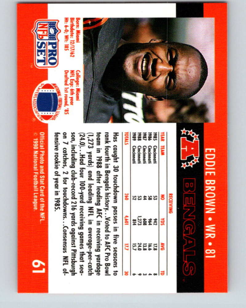 1990 Pro Set #61 Eddie Brown Mint Cincinnati Bengals Image 2
