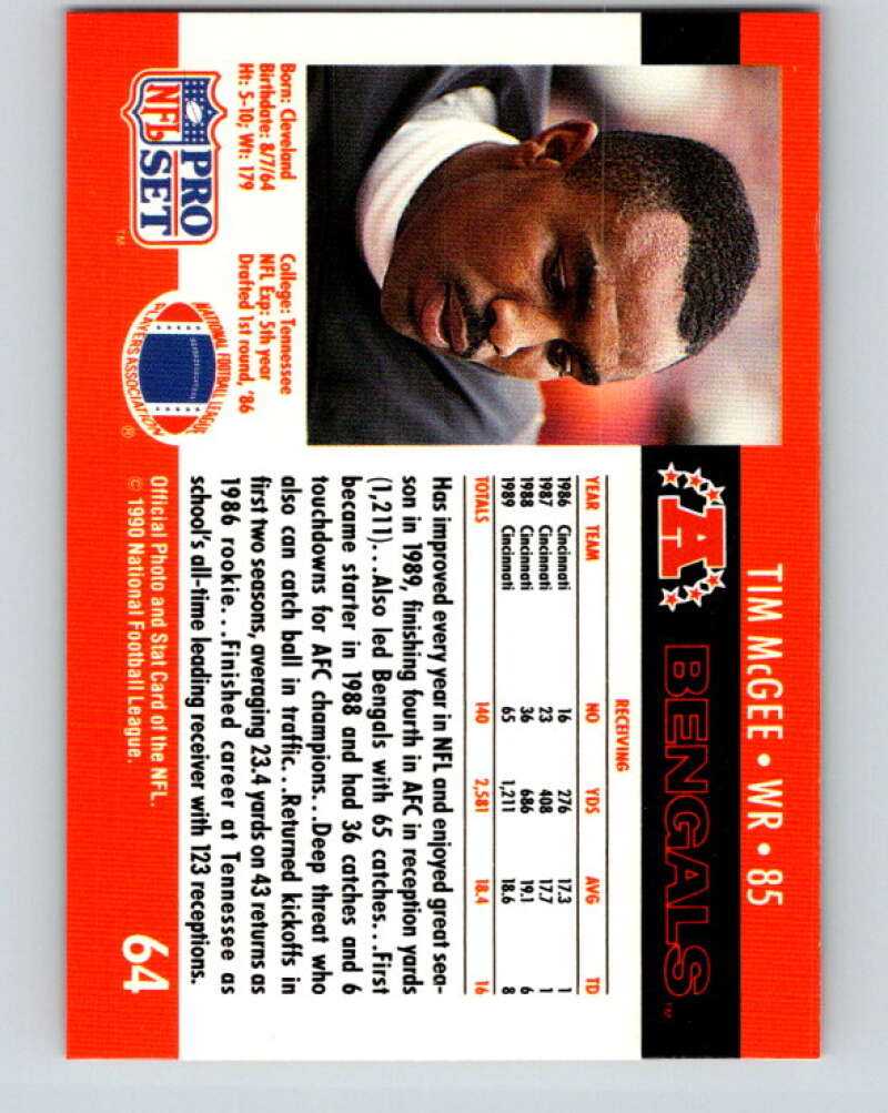 1990 Pro Set #64 Tim McGee Mint Cincinnati Bengals Image 2