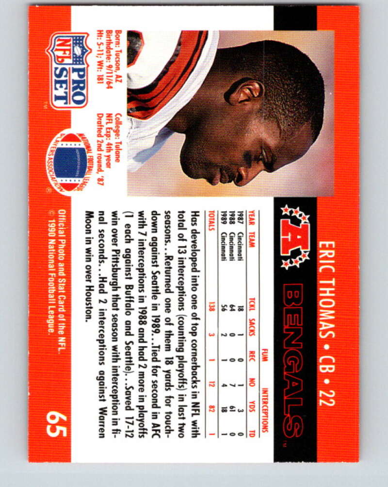 1990 Pro Set #65 Eric Thomas Mint Cincinnati Bengals Image 2