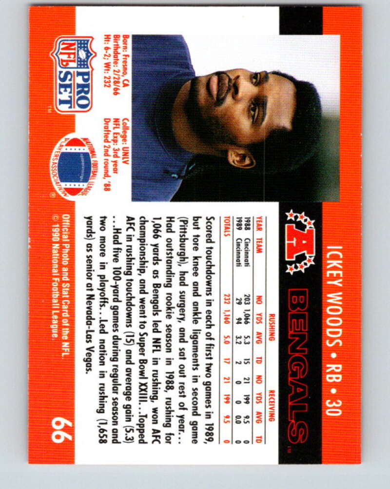 1990 Pro Set #66 Ickey Woods Mint Cincinnati Bengals Image 2